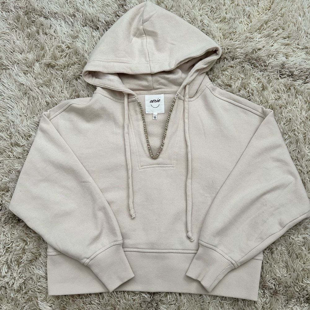 Aerie Women's Beige Pullover Cropped Hoodie